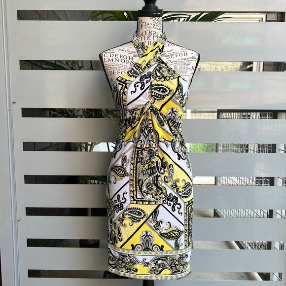 Cache Vintage Y2K Paisley Criss Cross Halter Dress Size XS - Picture 3 of 10